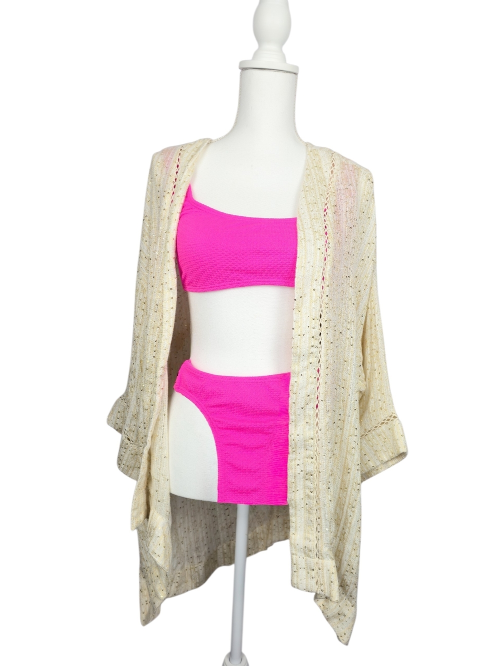 NWT Soft Surroundings Cream And Gold Sequin Swim Cover Up